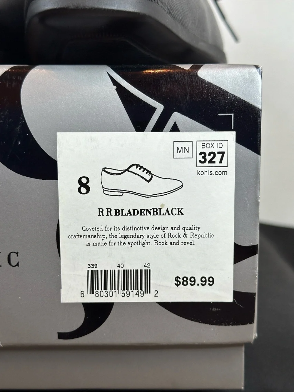 Rock & Republic Men’s Black Textured Lace-Up Oxfords, size 8, New in Box